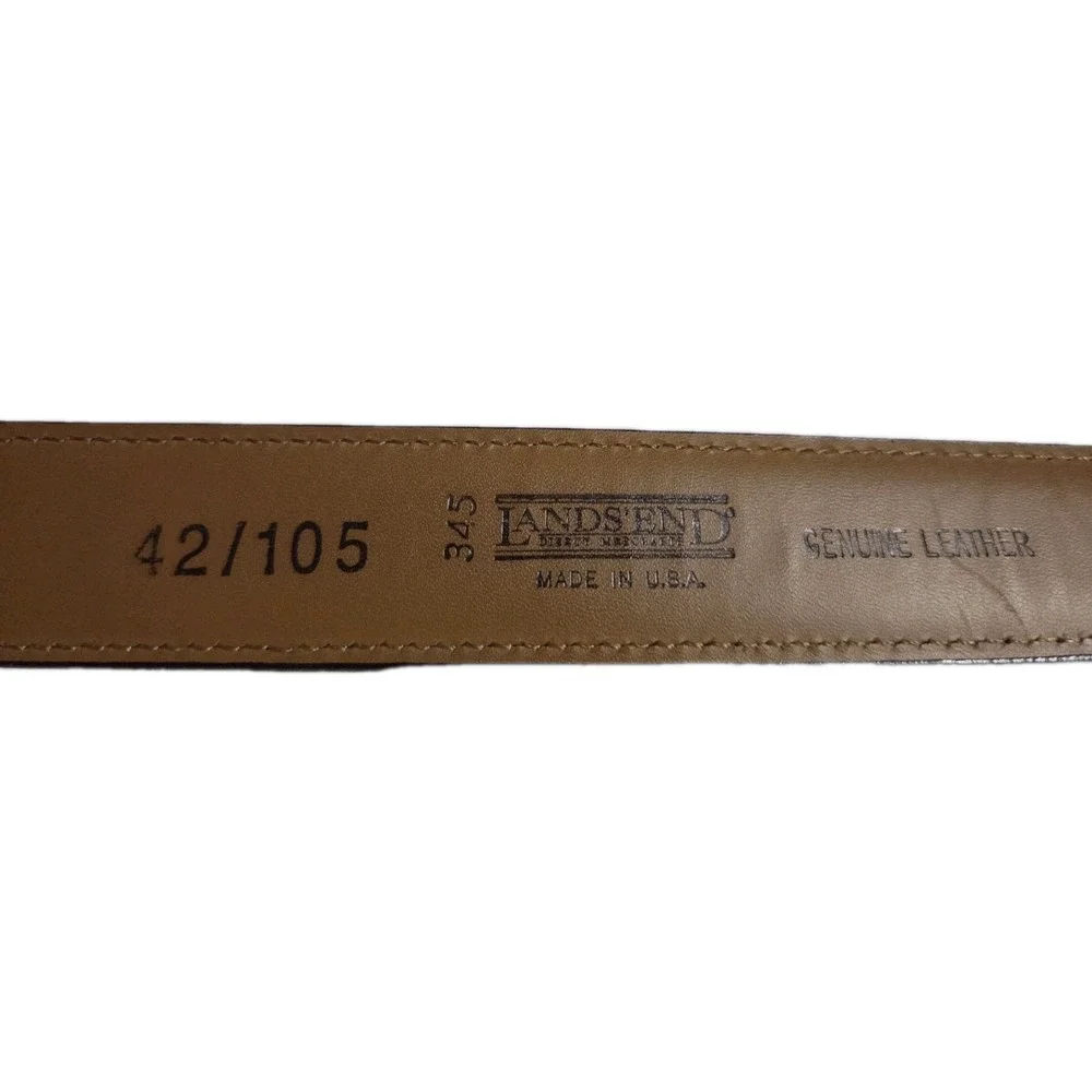 Lands End Mens Leather Belt Size 42 Brown Brass Buckle